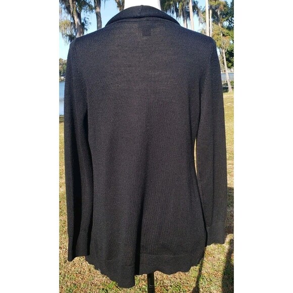 Eddie Bauer Ascent Cardigan Women’s Sz S Wool Blend Black Open Front Knit - Picture 4 of 12